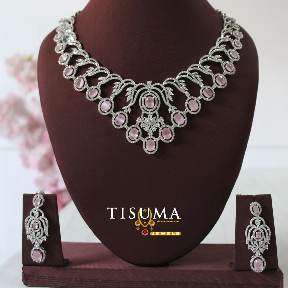 AD  Necklace-Baby Pink stone