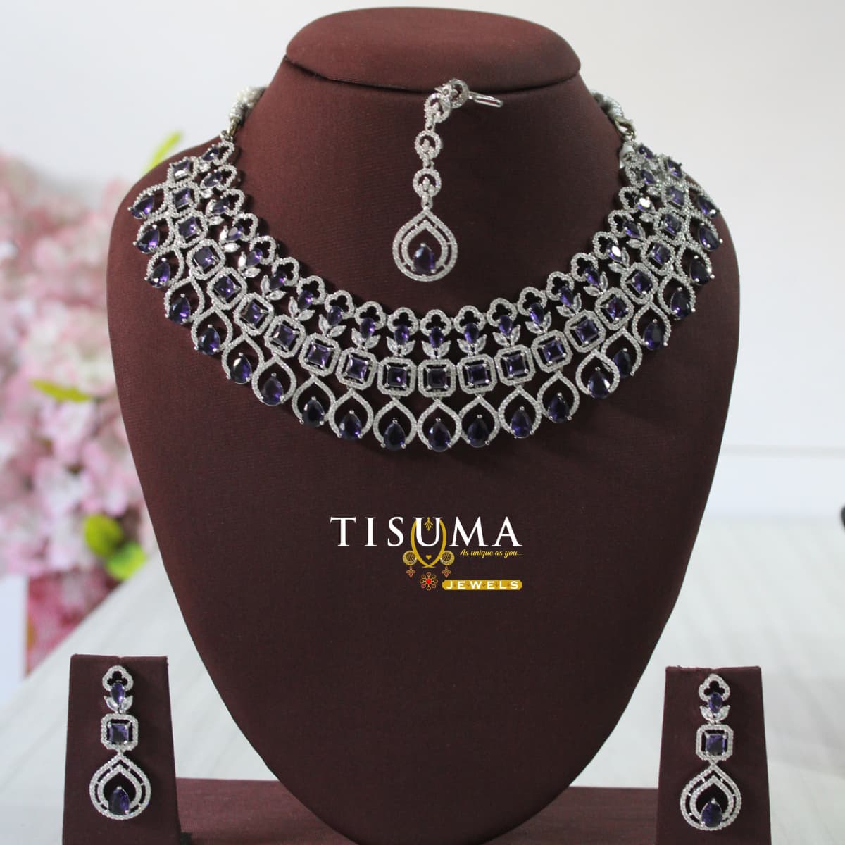AD Silver Necklace-Purple