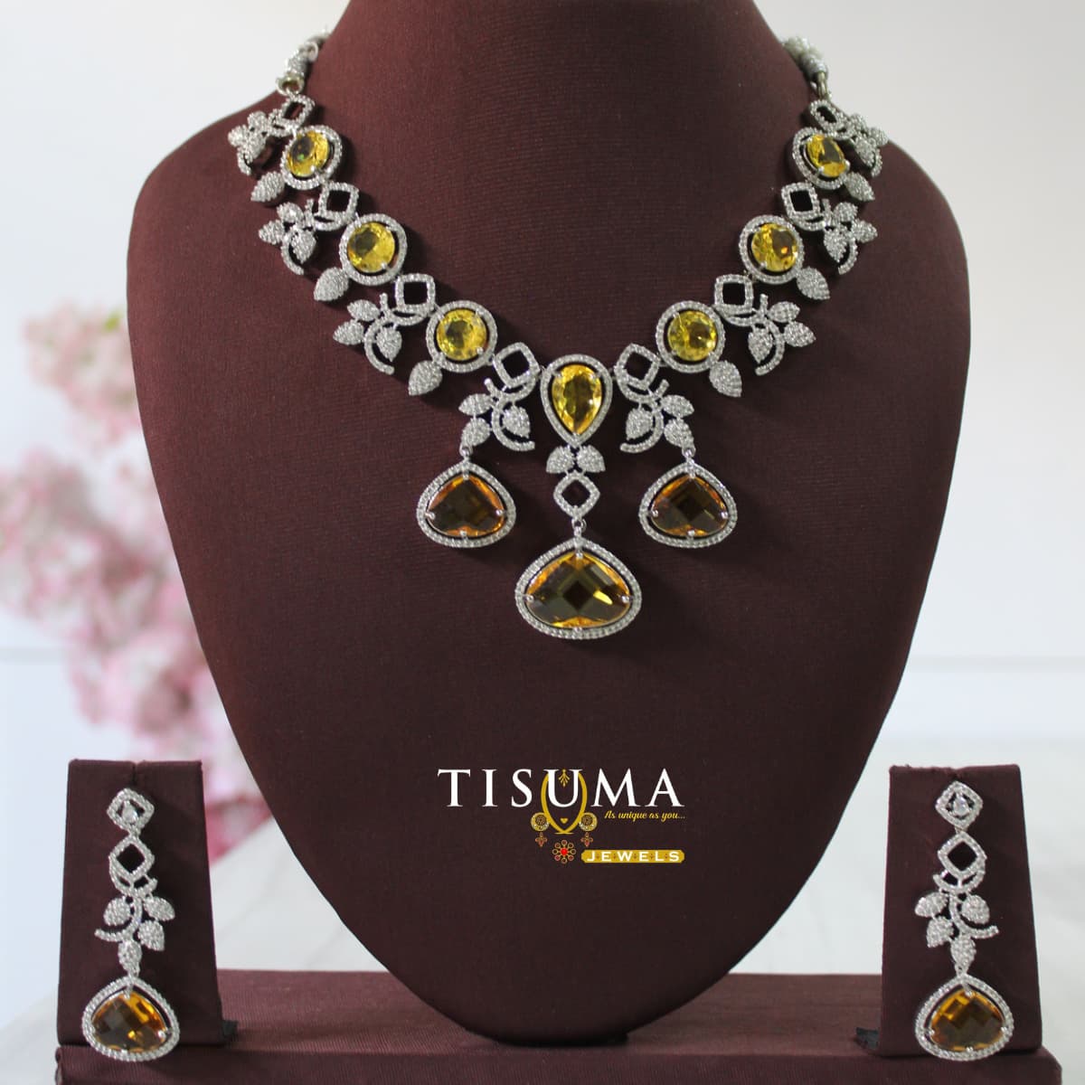 AD Silver Necklace Yellow